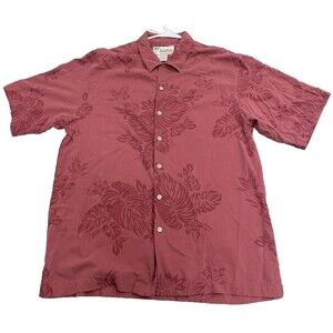 KulaKula Hawaiian Mens XL.‎ Silk Short Sleeve Button Up burgandy Floral Shirt